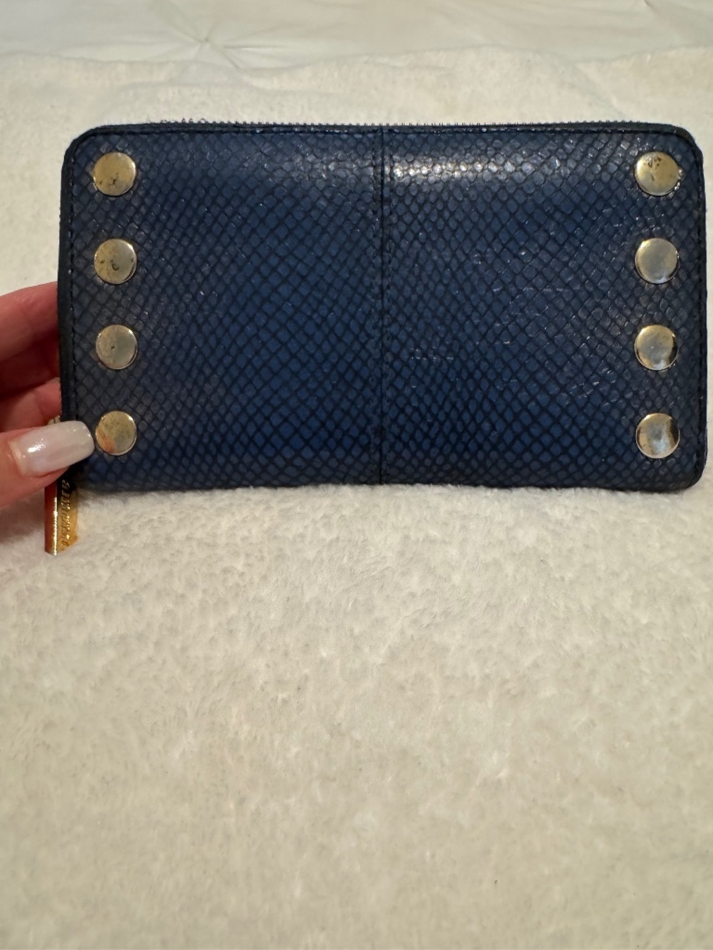 Hammitt 210 West / Benjamin Zip-Around Leather Wallet (Snake-Embossed Navy)